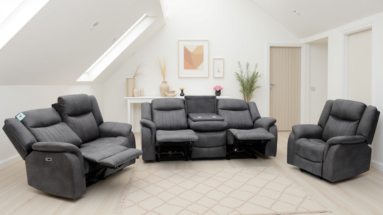 Leon Electric Recliner Sofa Grey 3+2+1 Set