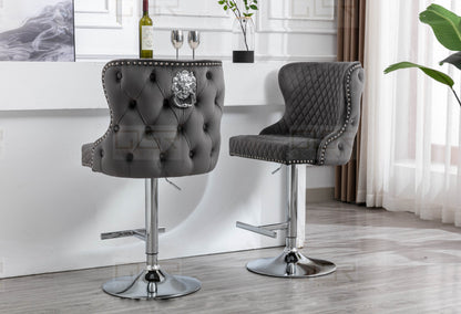 Valentino Grey Velvet Bar Stool - ASR Interiors