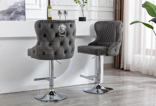 Valentino Grey Velvet Bar Stool - ASR Interiors