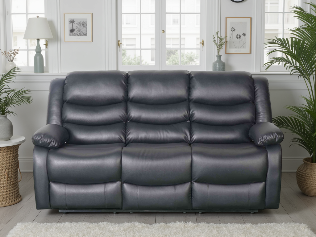 Conrad Manual Recliner Sofa Black 3 Seater