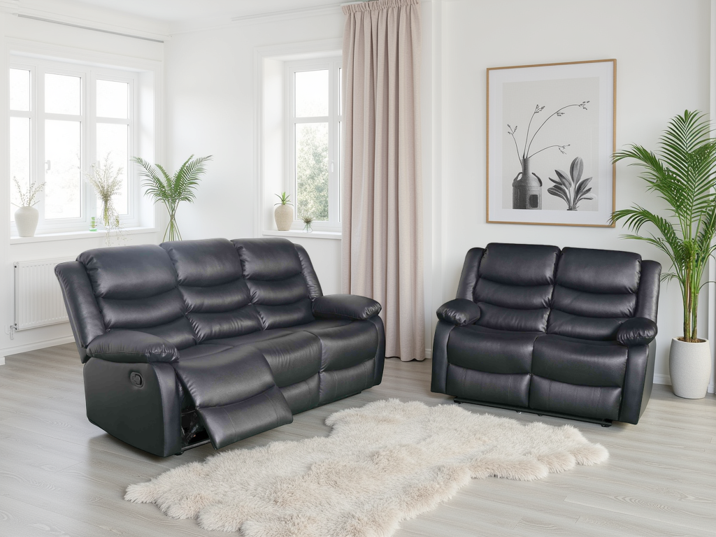 Conrad Manual Recliner Sofa Black 3+2 Set
