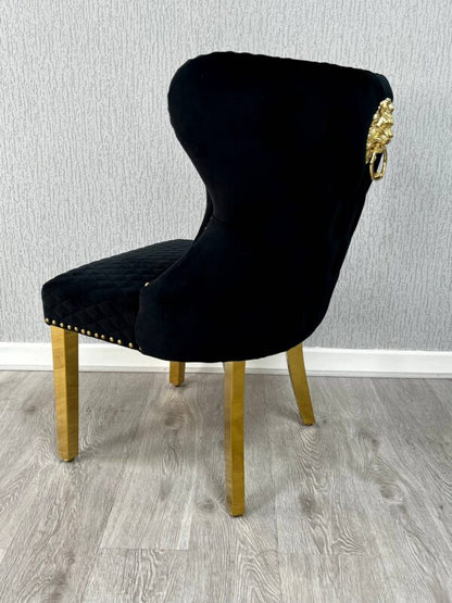 Valentino Black Gold Lion Velvet Chair - ASR Interiors