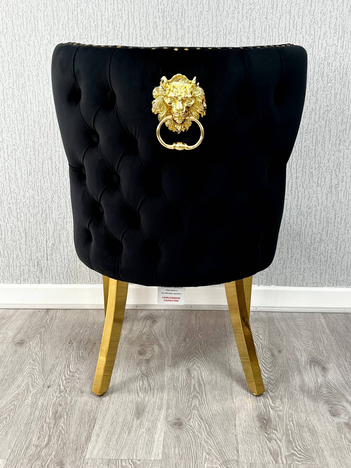 Valentino Black Gold Lion Velvet Chair - ASR Interiors