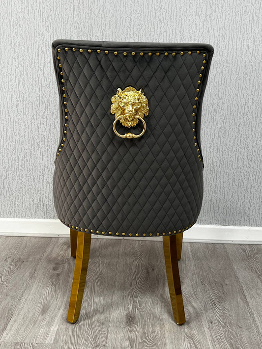 Majestic Grey Gold Lion Knocker Chair - ASR Interiors