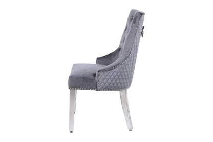 Majestic Round Knocker Grey Velvet Dining Chair - ASR Interiors