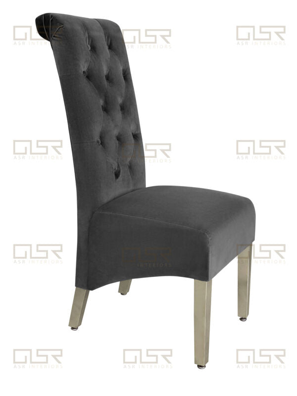 Sofia Grey Colour Chrome Leg Lion Knocker Dining Chair - ASR Interiors
