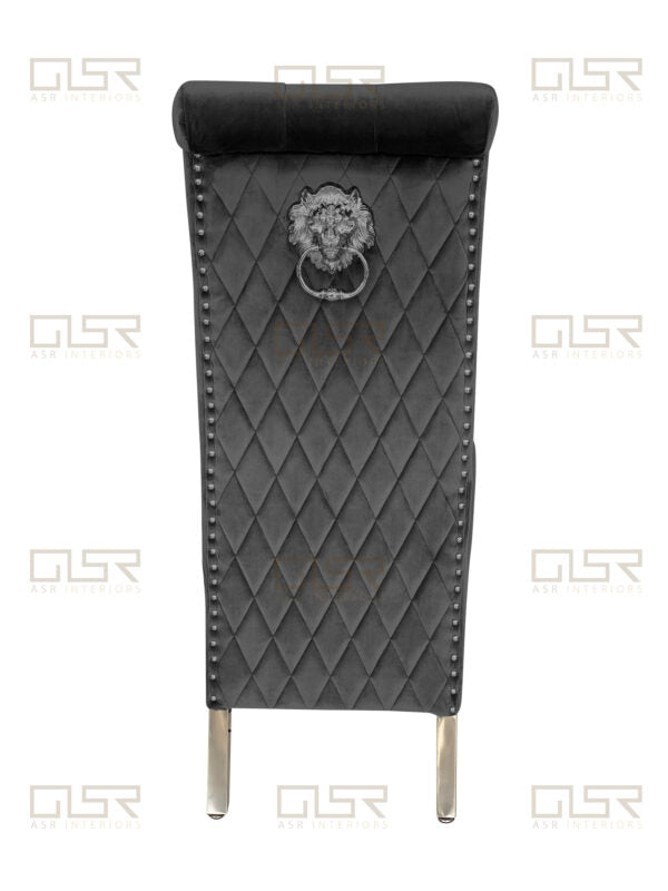 Sofia Grey Colour Chrome Leg Lion Knocker Dining Chair - ASR Interiors