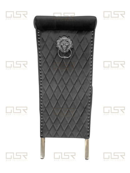 Sofia Grey Colour Chrome Leg Lion Knocker Dining Chair - ASR Interiors
