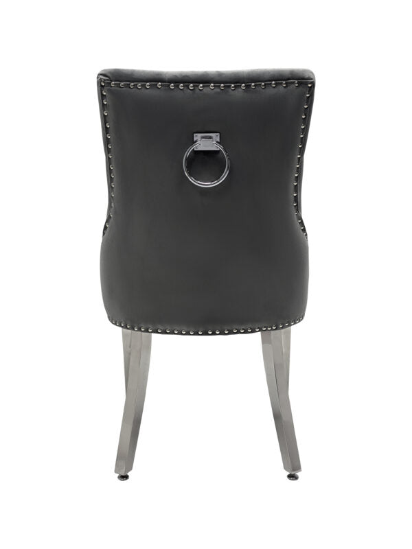 Valencia Hudson Grey PU Leather Dining Chair Ring Knocker - ASR Interiors
