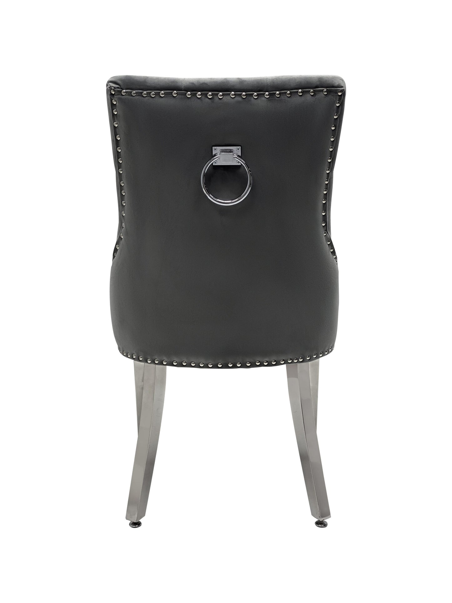 Valencia Hudson Grey PU Leather Dining Chair Ring Knocker - ASR Interiors