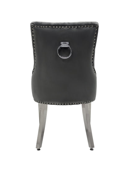 Valencia Hudson Grey PU Leather Dining Chair Ring Knocker - ASR Interiors