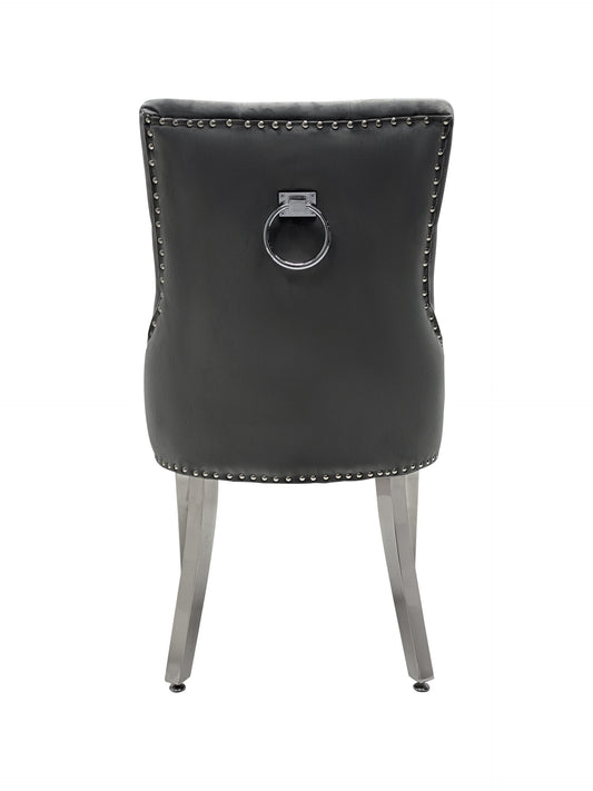 Valencia Hudson Grey PU Leather Dining Chair Ring Knocker - ASR Interiors