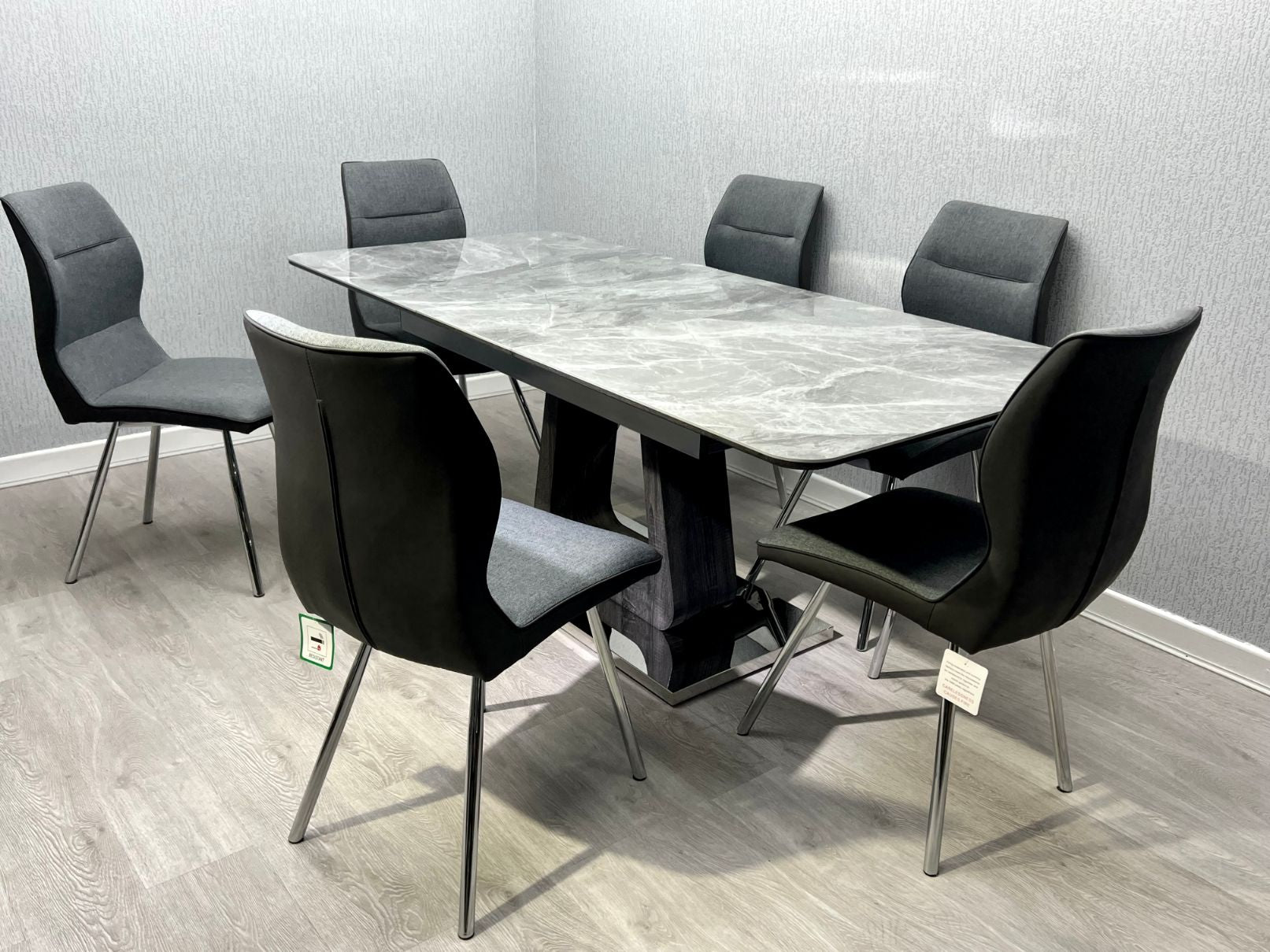 Zermatt Extendable Dining Table(160 - 200) (Grey Ceramic) with 6 Zermatt Chairs - ASR Interiors