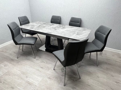 Zermatt Extendable Dining Table(160 - 200) (Grey Ceramic) with 6 Zermatt Chairs - ASR Interiors