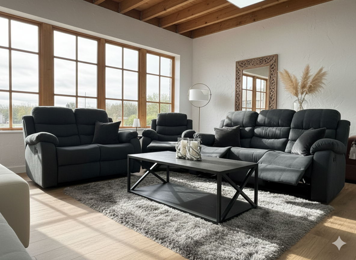 Stanley Manual Recliner Sofa Black 3+2+1
