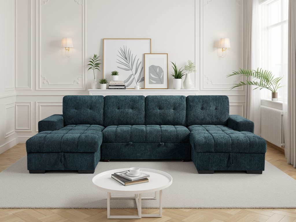 Palermo Sofabed Teal U Shape Corner