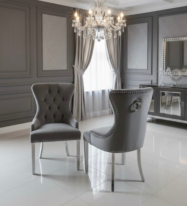 Henley Grey Velvet Knocker Back Chair - ASR Interiors