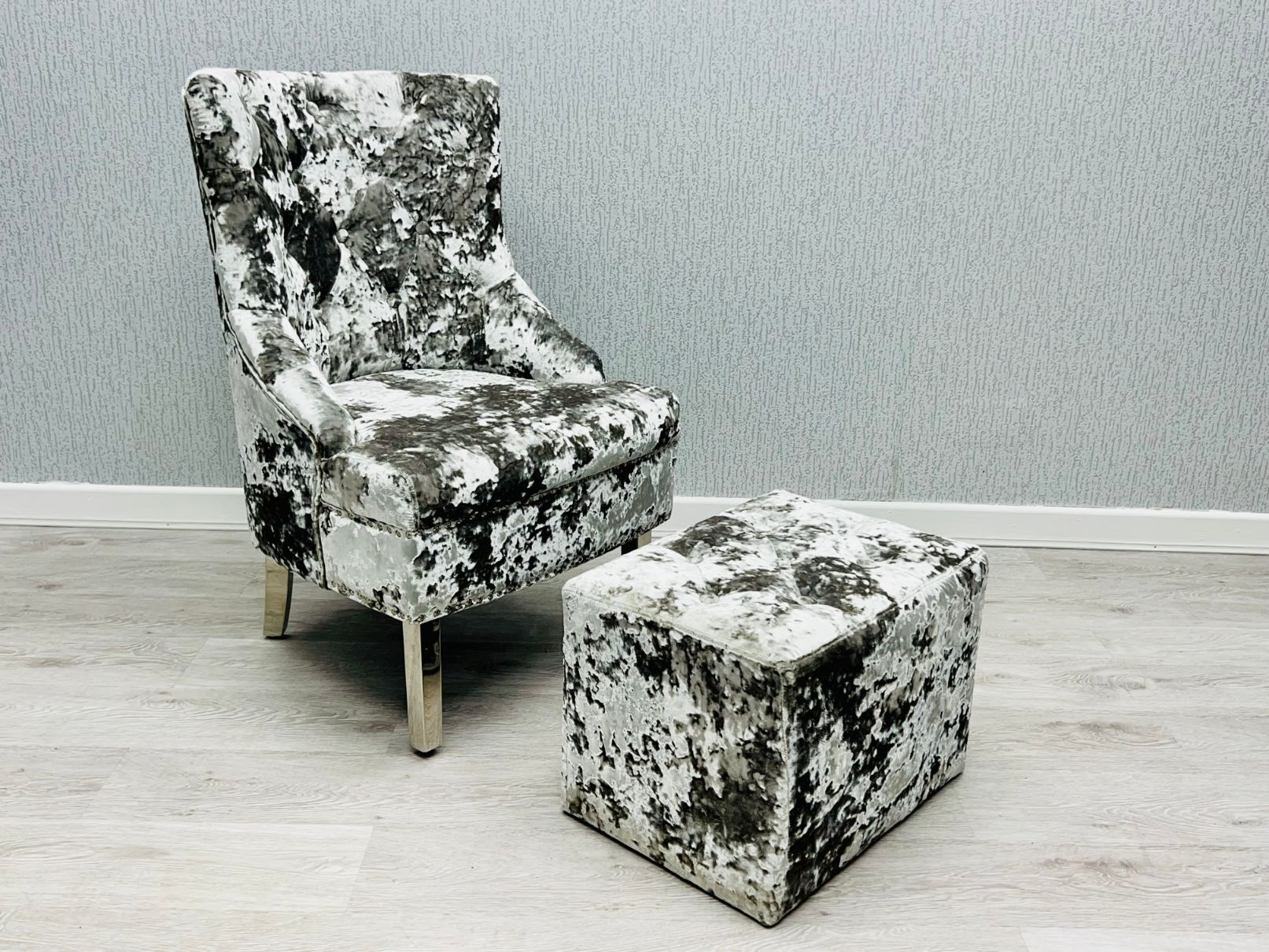 Majestic Silver Crushed Velvet Wing Chair - ASR Interiors
