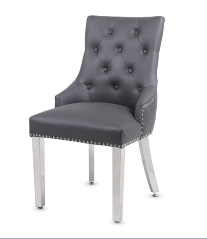 Valencia Hudson Grey PU Leather Dining Chair Ring Knocker - ASR Interiors