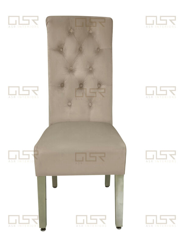 Sofia Mink Colour Chrome Leg Lion Knocker Dining Chair - ASR Interiors