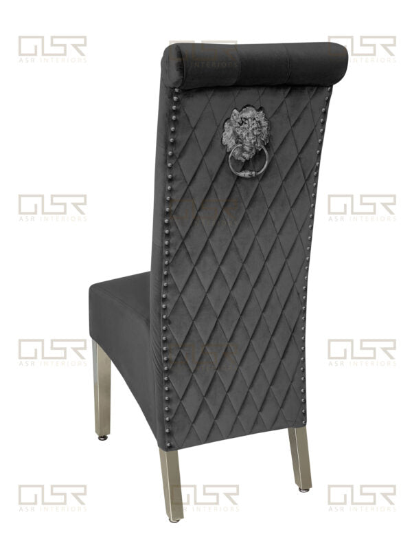 Sofia Grey Colour Chrome Leg Lion Knocker Dining Chair - ASR Interiors