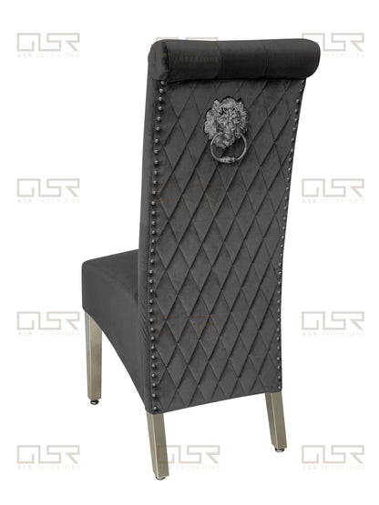 Sofia Grey Colour Chrome Leg Lion Knocker Dining Chair - ASR Interiors