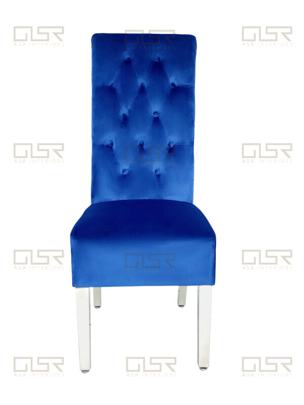 Sofia Navy Colour Chrome Leg Lion Knocker Dining Chair - ASR Interiors