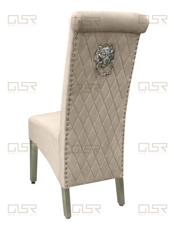 Sofia Mink Colour Chrome Leg Lion Knocker Dining Chair - ASR Interiors