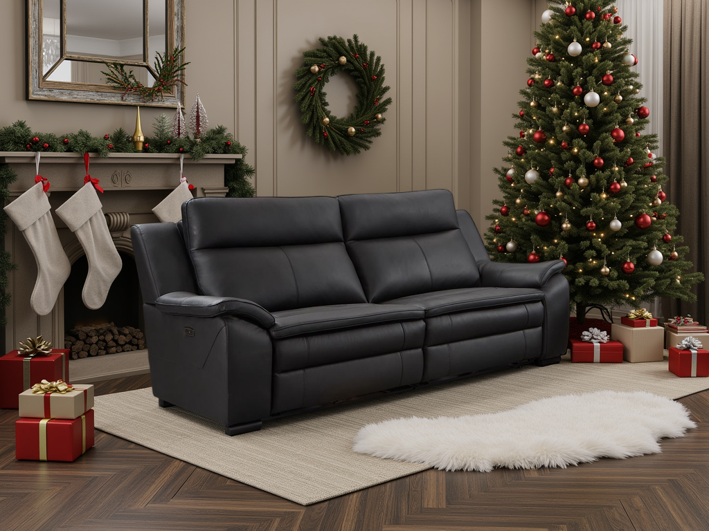 Boston Genuine Leather Electric Recliner Sofa Black 3 Seater