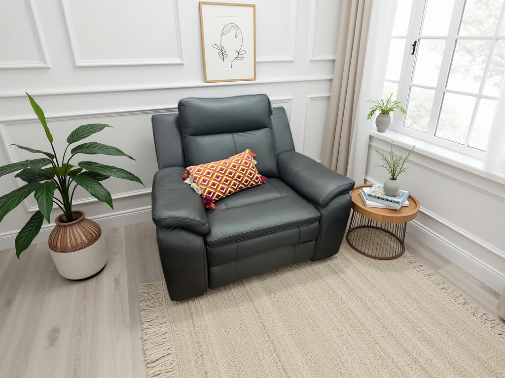 Boston Genuine Leather Electric Recliner Sofa Black Armchair