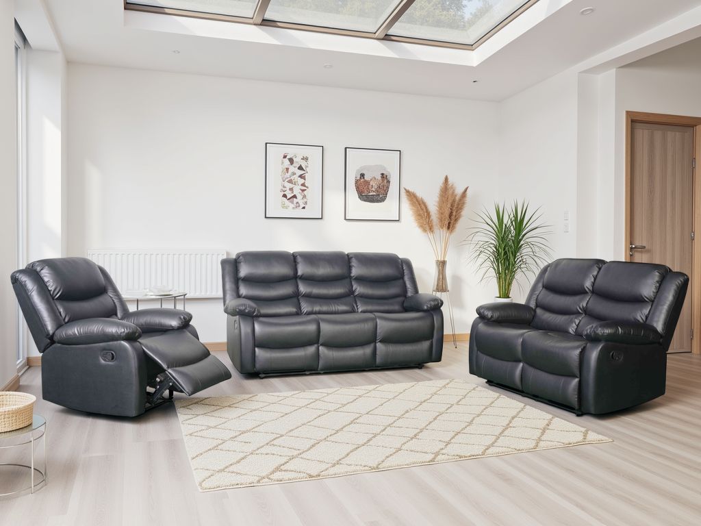 Conrad Manual Recliner Sofa Black 3+2+1 Set