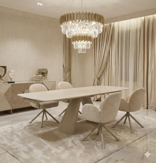 Gstaad Beige Extendable Stone Table - ASR Interiors